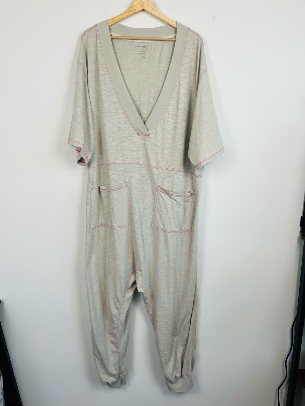 Natural Life stone gray 100% cotton Charlie 1 piece jumpsuit, size large.